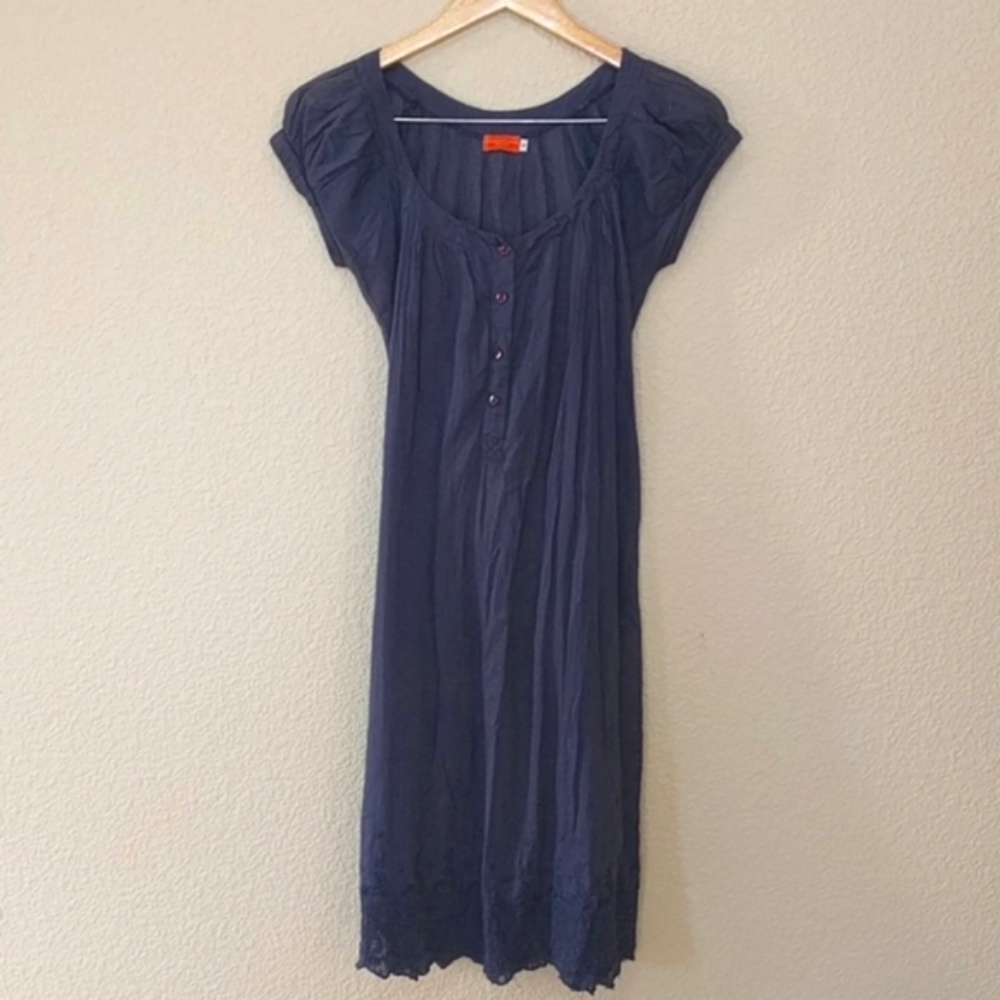💙 Roberta Freymann Lightweight Sheer Embroidered Navy Blue  Summer Dress
